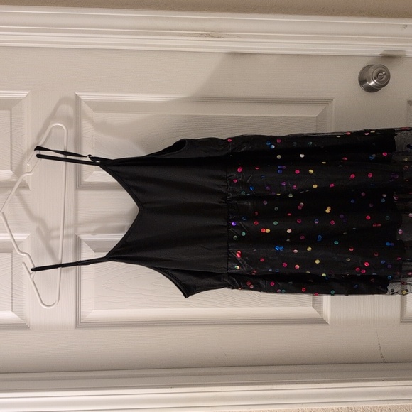 Black And Rainbow Sequin Mesh Party Dress - Picture 5 of 14